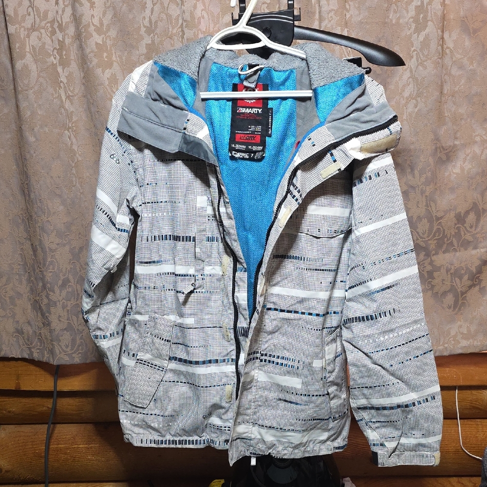 686 Gray and Blue Snow Jacket with Hood